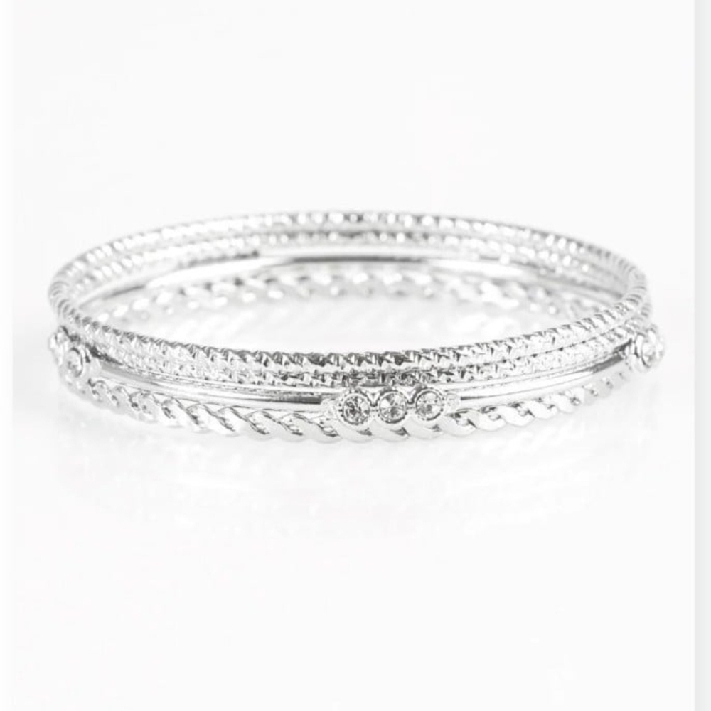 Paparazzi Dazzling Silver Bracelet Set Subtle Shimmer Stacked Fashion Jewelry